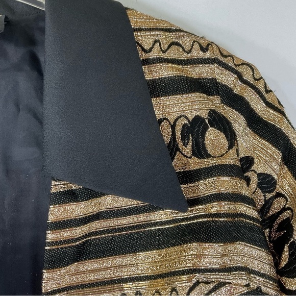 Vintage 70’s Gold Disco Jacket Shirt L Black Big Lapels, Baroque, lamé - Picture 5 of 10